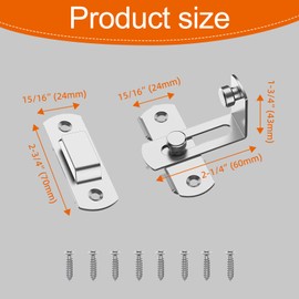 90 Degree Stainless Steel Door Buckle Stainless Steel Right Angle Sliding Door Latch Buckle Screen Door Stopper Lock Hook Eye Lock for Barn Door Window Outdoor (Silver)