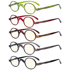 Eyekepper 5 Pack Computer Reading Glasses Small Round Blue Light Filter Readers +1.00