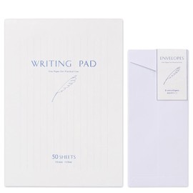Enuby Writing Pad, Freshly Ruled Stationery and Envelopes Set | 50 Sheets B5 Equivalent, Vertical Writing [Envelopes] 8 Sheets, Long No. 4 Envelopes