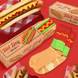 AGRIMONY Funny Hot Dog Socks Box for Men Dad Women Teen Boys -Novelty Funky Crazy Silly Cool Food Socks-Fathers Valentines Day Christmas Birthday Hotdog Gift Stocking Stuffers
