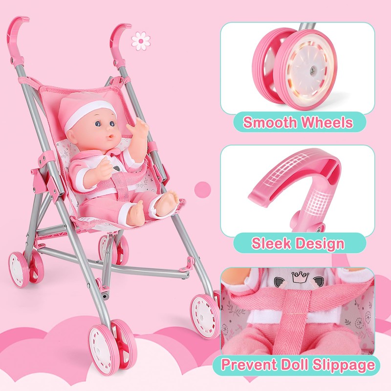 deAO Baby Doll Stroller Crib Bed Nursery Role Play Set
