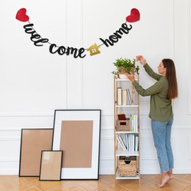 Welcome Home Banner Sign Black Glitter Homecoming Sign Welcome Home Decorations Party Pre-Strung Family Theme Party Supplies for Military Army Family Gathering Graduation Ceremony
