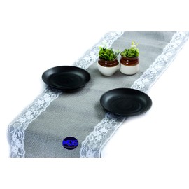 MDS Pack of 20 Wedding 12 x 108 inch Burlap Lace Hessian Table Runner Rustic Silver Gray Jute Country Vintage for Wedding Banquet Decoration – Silver Gray Lace Jute Burlap