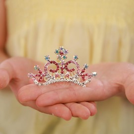 JWICOS Mini Princess Comb Flowers Girls Small Crystal Comb Rhinestone Headband Mini Comb Headpiece Decorations for Women and Girls (Pink)