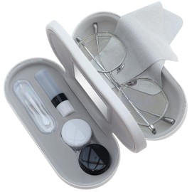 eagosion 2in1 Glasses & Contact Lens Case with Cleaning Cloth Built-in Mirror,Multifunction Tweezers & Solution Bottle Portable Double-Layer storage Travel Kit for Eyeglasses & Contacts(white)