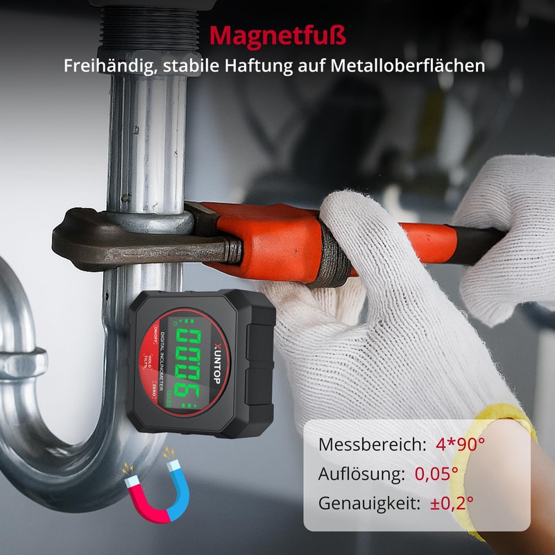 XUNTOP Inclinometer Digital Protractor Inclinometer Measuring Range 4 x 90°,