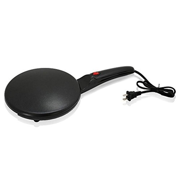 Crepe Maker - Cooks Crepes Bacon, Roti, Tortillas & Pancakes - Nonstick Cooktop - 8-inch Cook Area with On/Off Switch, Automatic Temperature Control & Cool-Touch Handle - Includes Whisk & Spatula