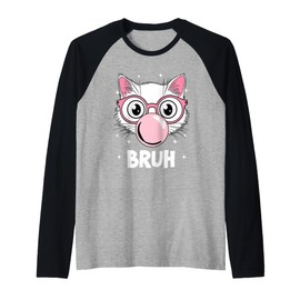 Bruh Cool Cat Bubble Gum Raglan Baseball Tee