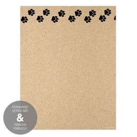 Faux Kraft Paw Print Letterhead / 50 Sheets / 8.5" x 11" Pet Store Grooming Business Flyer/Animal Parent Paper/Cat Dog Mom Dad Decorative Stationery