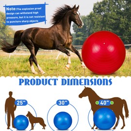 Sotiff 2 Pcs 40 Inch Horse Ball for Play Large Horse Big Equine Herding Anti Burst Dog Ball Soccer Giant, Pump Included(40 Inch,Blue and Red)