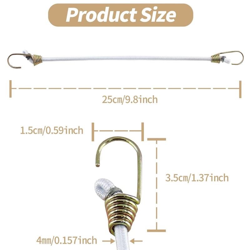 Kyuionty 12 Pack Mini Bungee Cords with Hooks, 10 Inch