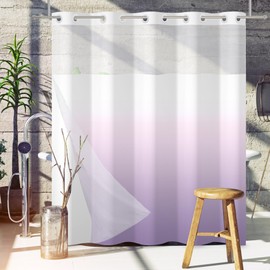 Ttincceer Shower Curtain, No Hooks, Lilac Bathroom Curtain, Ombre Paled to Purple, Modern Double Layer Shower Curtain with Snap in Liner, Waterproof Bath Curtain, 180 x 188 cm