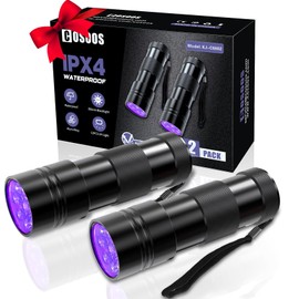 COSOOS COSOOS 2 Pack UV Flashlight, 12 LED Handheld Blacklight Flashlight 395nm Mini Light Torch Detector for Dog Pet Urine Stains, Bed Bugs and Scorpions. (Batteries not Included)