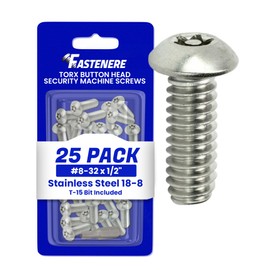 Fastenere Torx Security Machine Screws - 8-32 x 1/2" (25-Pack) Stainless Steel, Tamper-Resistant, Button Head Screws, Bolt Screw for Higher Level of Safety & Theft Prevention