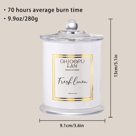Chloefu LAN White Linen Candles, Luxury Scented Soy Jar Bathroom Candle, Highly Fragranced, Odor Eliminating Candles for Home, Air Freshing Soy Candle, White Glass Jar, Essential Oils, 75 Hours 10 oz