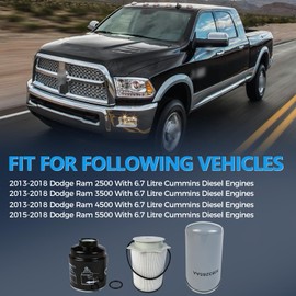 6.7L Cummins Fuel Filter Water Separator Kit Fits for 2013-2018 Dodge Ram 2500 3500 4500 5500 6.7L Cummins Diesel, Oil Filter 05083285AA Fuel Filter 68157291AA Fuel Filter Water Separator 68197867AA