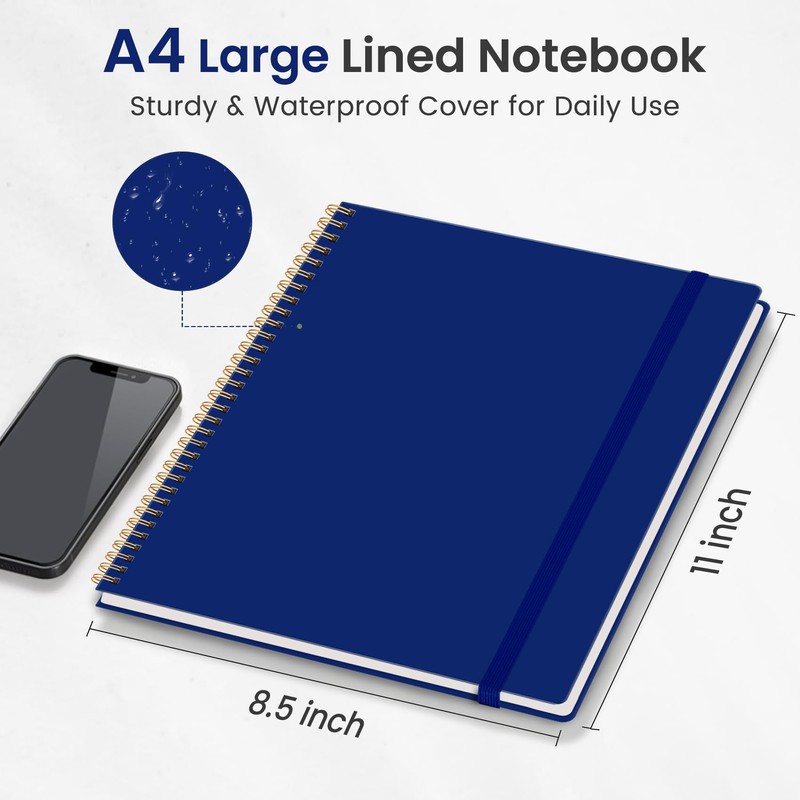 Taja Spiral Lined Notebook, 8.5"x11" Notebooks for Work, Large A4