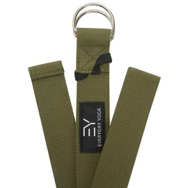 Correa súper fuerte de yoga para uso diario con hebilla de anillo en D de metal, mejora la flexibilidad, el estiramiento y la fisioterapia - Oliva oscuro