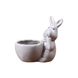 QUINTRA Easter Bunny Mini Ceramic Succulent Pots Thumb Flower Pots for Small Plants and Decorative Items Self Watering Pot (H, A)