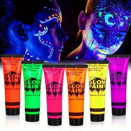 6 Pinturas Corporales Neón Body Paint Fluorescente UV Halloween Maquillaje
