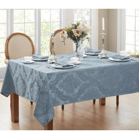 Newbridge Barcelona Luxury Damask Fabric Tablecloth, 100% Polyester, No Iron, Soil Resistant Dining Room, Party Banquet and Holiday Tablecloth, 60 Inch x 102 Inch Oblong/Rectangle, Blue