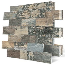 DEWOO 20-Sheet Peel and Stick Wall Tile Kitchen Backsplash,PVC Self Adhesive Background Distressed Wood,Green (13.5" x 11.4")