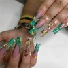 SEENEEY Uñas Postizas Cuadradas Largas Con Punta Francesa, Uñas Artificiales Verdes Con Diseño De Mariposas, Uñas Adhesivas Para Mujer (24 Unidades)