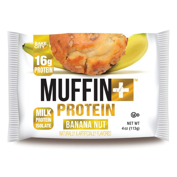 Bake City Muffin Plus Protein | 16g Protein in Each Protein Muffin | 4oz Each, 12 Pack (Banana Nut)