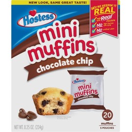 Generic Hostess - Mini Muffins - Chocolate Chip - 20 Mini Muffins - 5 Pouches - 8.25 Oz Box - Pack of 4