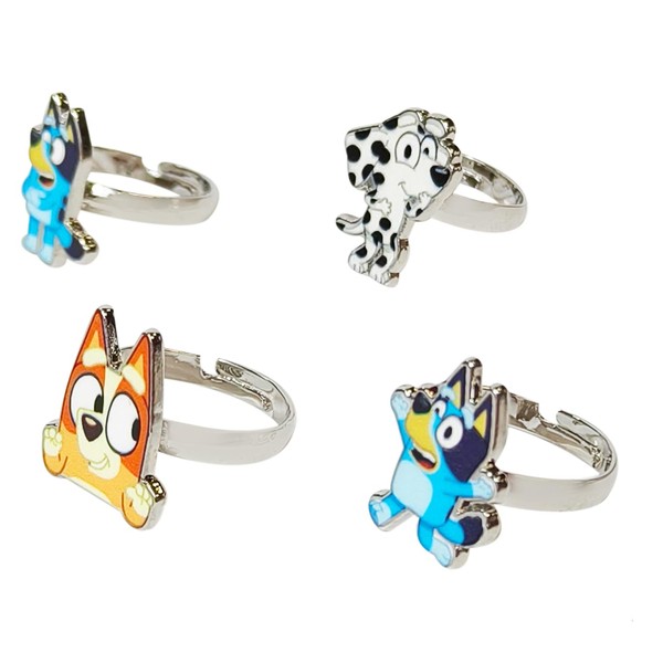 LUV HER Bluey Kids Jewelry: 4-Piece Adjustable Rings for Girls,