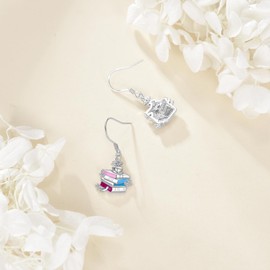 POPLYKE Book Dangle Earrings S925 Sterling Silver Books Lover drop Earrings for Women Teacher Jewelry Gift