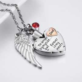 Loving Memories Silver Stainless Steel Three Charm DAD Script Angel Wing and gem stone pendant Keepsake Urn