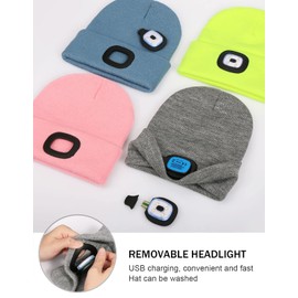 YunTuo LED Beanie with The Light, Unisex USB Rechargeable Headlamp Winter Knitted Cap Gifts for Men Dad Husband Him (WhiteSmoke)