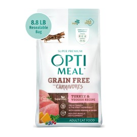 OPtimeal Grain Free Cat Food - Proudly Ukrainian - Healthy Cat Food Dry Recipe for Gut Health, Tasty Dry Cat Food with Immunity Support for Adult Cats (8.8 lbs, Turkey & Veggies)