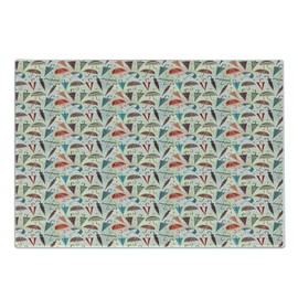 Ambesonne Rain Cutting Board, Grunge Design Vivid Pattern of Various Umbrellas and Drops on Pastel Clouds, Decorative Tempered Glass Cutting and Serving Board, Small Size, Multicolor