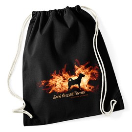 siviwonder Gym Bag – Jack Russell Terrier JRT Jackie – Fire and Flame – Cotton Bag Black, black, Unit size