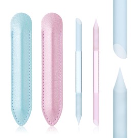 Giantree 2 Pcs Glass Cuticle Pushers, with Leather Case Double-Headed Cuticles Removal Tool, Glass File Fingertip Precision File Cuticles Remover, Nail Stick Cuticle Pusher Tools for Nail