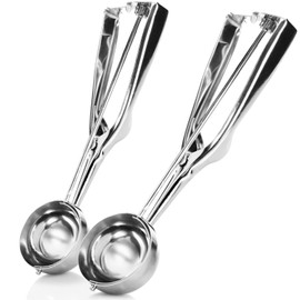 com-four® 2 x Ice Cream Scoops - Polished Stainless Steel with Trigger - Ice Ball Scoop for Large Balls Diameter 55 mm (02 x Silver with Trigger)