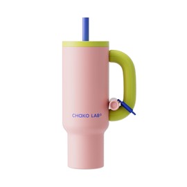 CHAKO LAB BaWang Insulated Stainless Steel Tumbler | Tumbler with Handle and Straw 33oz | Cup Holder Friendly for Travel | Leakproof Water Bottle | BPA-Free | 316 stainless steel liner| pink＆green