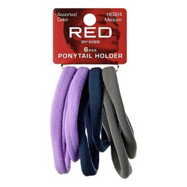 RED by Kiss 6PCS Ponytail Holder for Women Men Girls, Medium Seamless Elastic Hair Tie Band for All Hair Types, Pain-Free No Damage Crease Fine Thin Thick Curly Hair