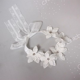 1 Piece Baby Hair Band Girls Lace Rhinestones Flowers Hair Band Headbands Headband Baby Hair Accessories Headdress for Party Wedding Christening Family Photo Photography, White