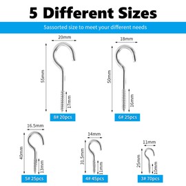 HonQiShiMY Pack of 185 Screw Hooks, Ceiling Hooks, Eye Screws Screw Hooks for Wood, Ring Screws, Hooks for Screwing Metal for Hanging, for Hanging Plants, Tea Cups, Keys