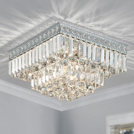 Shrine Lighting Ceiling Light Fixture, Modern Design, Chandeliers for Living Space, D15'' x H8'', 8*G9 Sockets, Raindrop Crystal & Chrome Finish