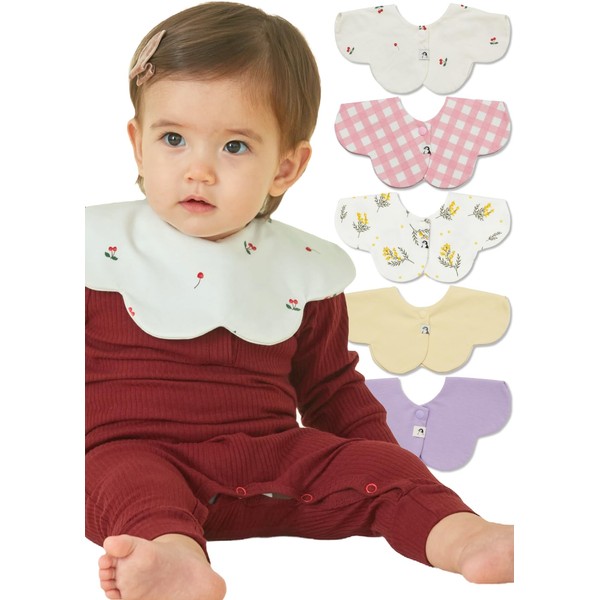 Konny Baby Bib 5-Piece Set, Reversible 360° Rolling Bib, Absorbent,