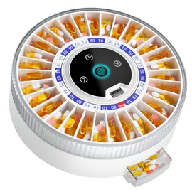 Windtrace® Bluetooth Automatic Pill Dispenser for Elderly with Alarm, Smart Pill Dispenser with 31-Slot, Fingerprint& Mechanical Dual Lock Medication Dispenser, Timed Dispenser Machine for Elderly