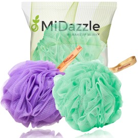 Midazzle Luxury Loofah Bathing Sponge Exfoliator Scrubber for High Lather Cleansing (Small, Pack of 2, Purple & Green)