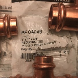 Streamline Lot Of 3 Streamline Tee Copper PF 04049 1 X 1 X 3/4" PRESS REDUCING With Stop