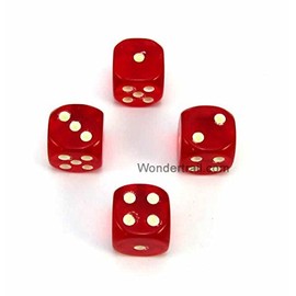 Wondertrail WKP01883E4 Red Transparent with Glow in The Dark Pips Dice 16mm (5/8in) Six Sided (d6) Pack of 4 Dice