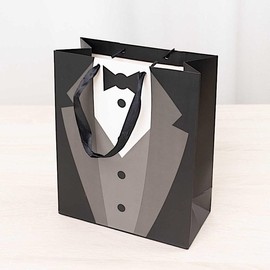 12 Black White Tuxedo Paper Gift Tote Bags Satin Handles Wedding Ceremony Party Events Reception Decorations Supplies