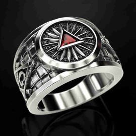 Masonic Ring for Men, Crystal Triangle Masonic Freemason Ring, Freemason Symbol Masonic Rings, Hip Hop Biker Ring, Religious Amulet Ring, Punk Masonic Jewelry (Silver, V1/2)